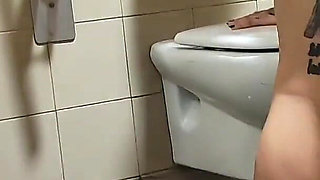 Fucking at Public Toilet Standing Doggy Fuck Facial Cumshot