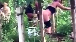 Spying blonde hooker fucking in the woods