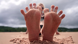 Worship My Feet on Public Beach and Get My Permission to Cum