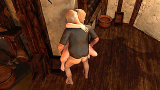 Grey Old Man Pounding Hot Blonde on the Wall