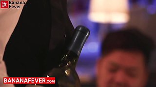 Fat Chinese Boss Fucks Tiny Blonde Bartender Raw on the Bar Counter