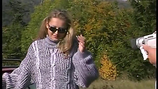 Busty blonde pussy licked and slammed outdoors