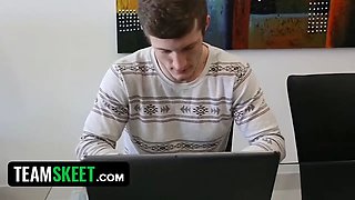 Fortunate stud pounds tiny nanny Alex Little with his big dick for fingering while working