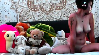 Amateur busty brunette masturbates and does hand job