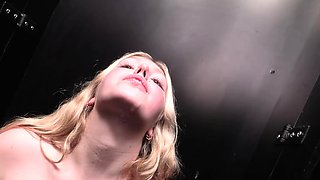 Glory hole blowjob busty amateur blonde fucking in stall