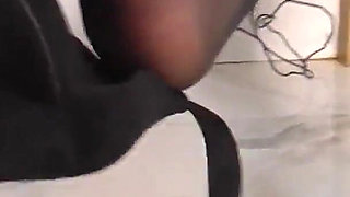 Secretary Foot Jerking - Wet Milking Nylon Feet of Smoking Blonde Office Girl!