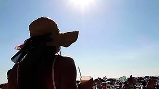 Solo masturbating beauty outdoors