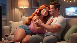 Steamy Night Alone: Young Woman Gives In to Passion with Stepfather on the Sofa (AI generated)