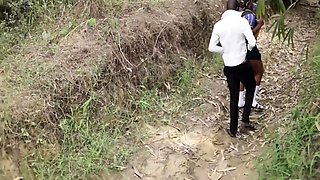 After school outdoor hardcore activity for slutty ebony teen