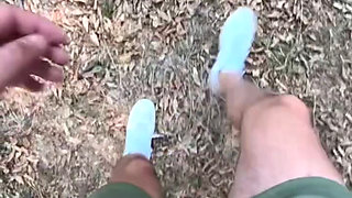 Cumshot flash for a girl tanning at the sun