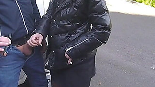 The Teacher Swallows Cock on a Public Street (dick Flash Extreme Public Action!) - Misscreamy