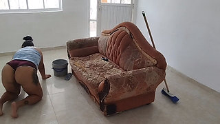 Hot Chubby Girl Masturbates with the Furniture While Cleaning the House