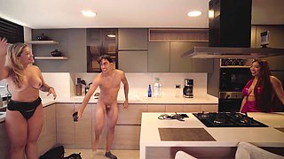 Redhead busty Latina caught her bf fucking her stepmom on the kitchen