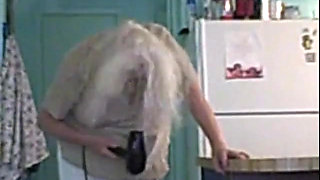 Granny blows her hair