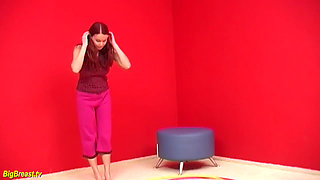 Hot workout masturbation with a young big natural breast redhead teen