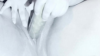 Enjoying the sensuality of my friend and her cucumber in black and white