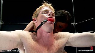 Big one-eyed snake TS ass fuck fucks gagged man