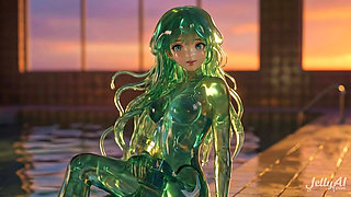 Emerald Jellyfish Girl Grinding & Riding - Dripping Wet Tongue