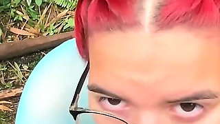Chubby with Glasses Training in the Woods Lets a Stranger Rip Her Pants