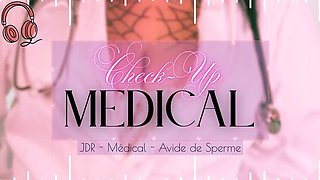Big tit doctor milks cock with empty balls - French medical handjob cumshot