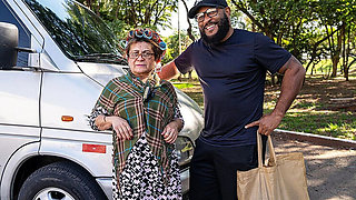 Old Granny Gets Anal Fucking with BBC on Bus - Rough Doggy Style & Missionary