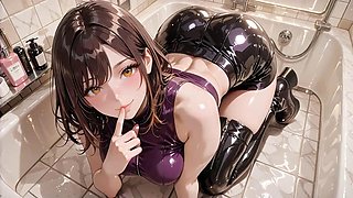 SeraphinaVales Stunning Ebony Beauty in Shiny Purple Boots Kneels for Steamy Shower Blow