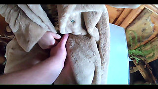 Golden Dress, Fur & Smoking Hairy Pussy, Deep Blowjob & Hard Doggy on a Freezer