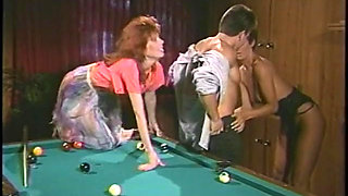 Two sexy ass blonde and brunette babes on pool table fucking hot rod hard