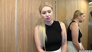 Hot French Blonde Gets Stuck and Fucked Hard in Elevator & Parking Lot Anal BBC