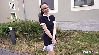 GERMAN SCOUT - Slim and Shy German Glasses Student Girl Ronya Rabe at Casting Fuck
