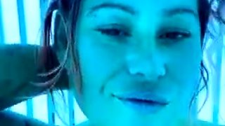 Freckled short pawn with white girl dreads has fun alone in