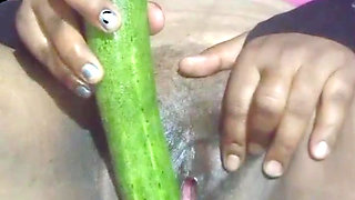 Today, Indian bhabhi quenched her desire by inserting a cucumber into her pussy.