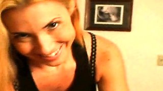 Amateur blonde gives great handjob