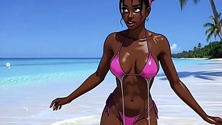 Beach Slutty: Sexy African Girl Enjoys Life on a Paradise Beach and Unexpectedly Meets a Lustful White Guy