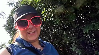 Short and thick brunette outdoor pissing and public flashing