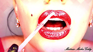 Cum to my red glossy lips and red lustful shapes