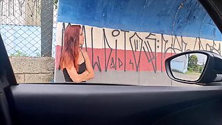 Risky Masturbation in the Car with a Hot Girl at the Bus Stop in Public!