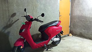 transsexual dances on electric scooter in her own house