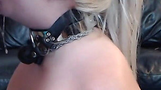 Restrained Slave Gets Face Fucked. Tied Tits, Collared, Throat Fucked.