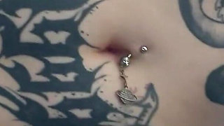 Goth Girl Fingers Her Belly Button and Plays with Navel Piercing