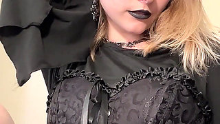 Goth Pixie Midnight Pose - Black Dress Tease to Sharp Dildo Finish