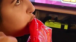 POV Blowjob and Beachball Blow Playing Games - Bunny Looner