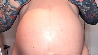 Rubbing Lotion Into 38 Week Pregnant Bump & Big Tits