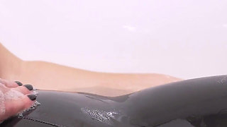 Hot Stepsis Teases Wet Camel Toe in Leather Leggings