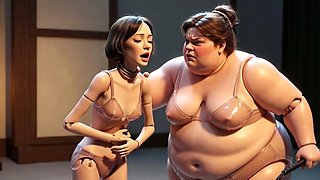 Fat Mistress Whips Bound Skinny Slave - Body Contrast Humiliation