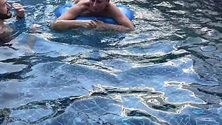 Pool Day: Busty Wife Having Fun with Her Lover. Big Tits, Sun and Big Cock