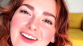 Amateur redhead fully nude on bed and masturbating