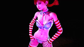 Red head girl with pigtails dancing : 3D Hentai