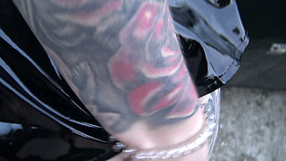 latex bitch fucked on the side of the road and pumped full