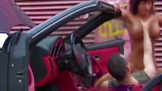 Great hottie fucked in the ass bent over a car